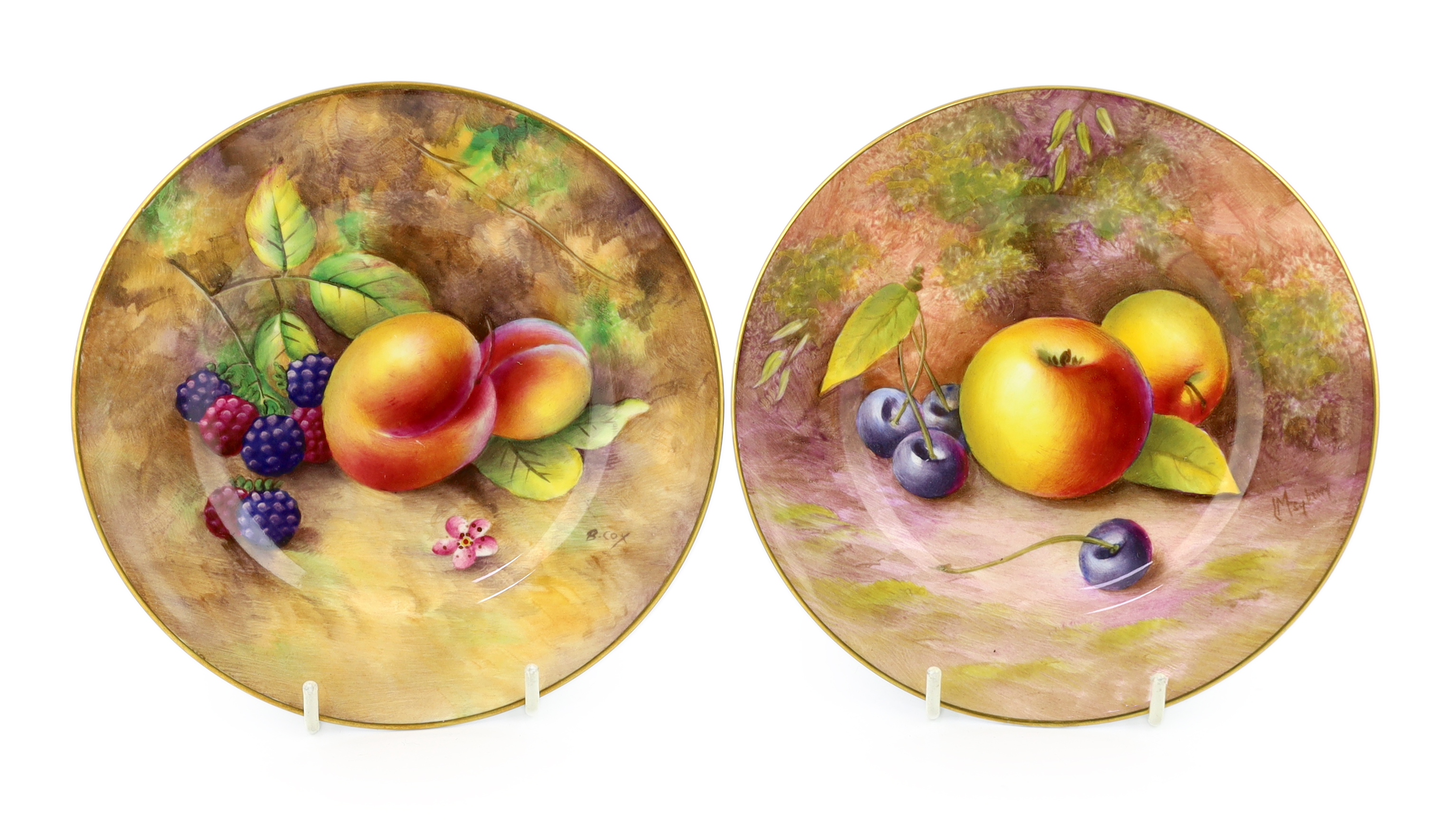 Two Royal Worcester fruit painted tea plates, mid 20th century